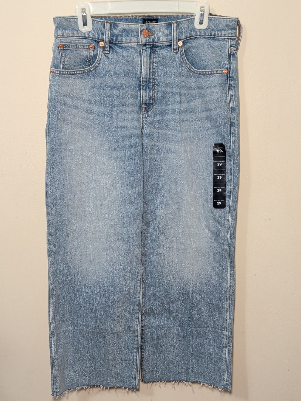 J Crew Wide Leg Crop Jeans Light Wash Raw Hem Stretch NEW Women's Size 29